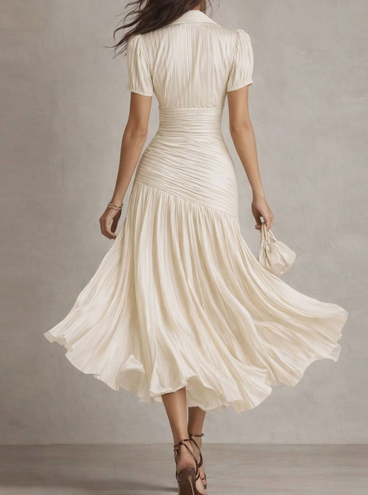 Women's Retro Striped Satin Pleated Midi Cocktail Dress
