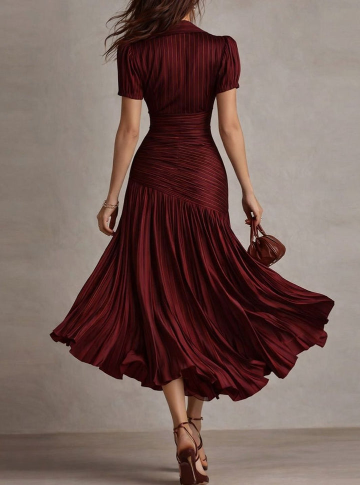 Women's Retro Striped Satin Pleated Midi Cocktail Dress