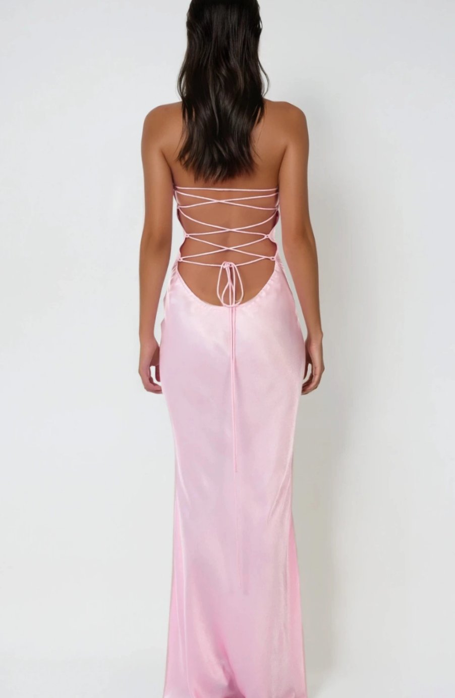 Women's Rhinestone Halter-Neck Lace-Up Satin Maxi Dress