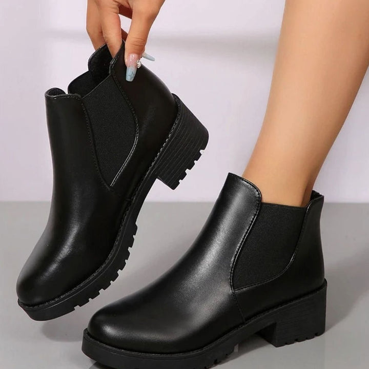 Women's Round Toe Block Heel Slip-On Chelsea Ankle Boots