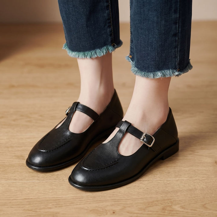 Women's Round-Toe T-Strap Buckle Mary Jane Shoes