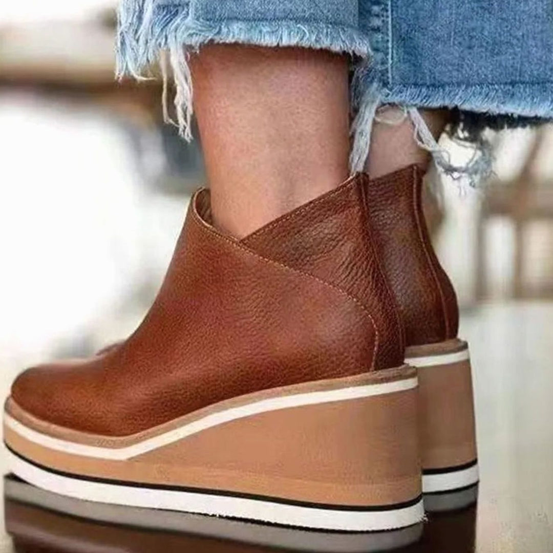 Women's Round-Toe Wedge Platform Zipper Ankle Boots