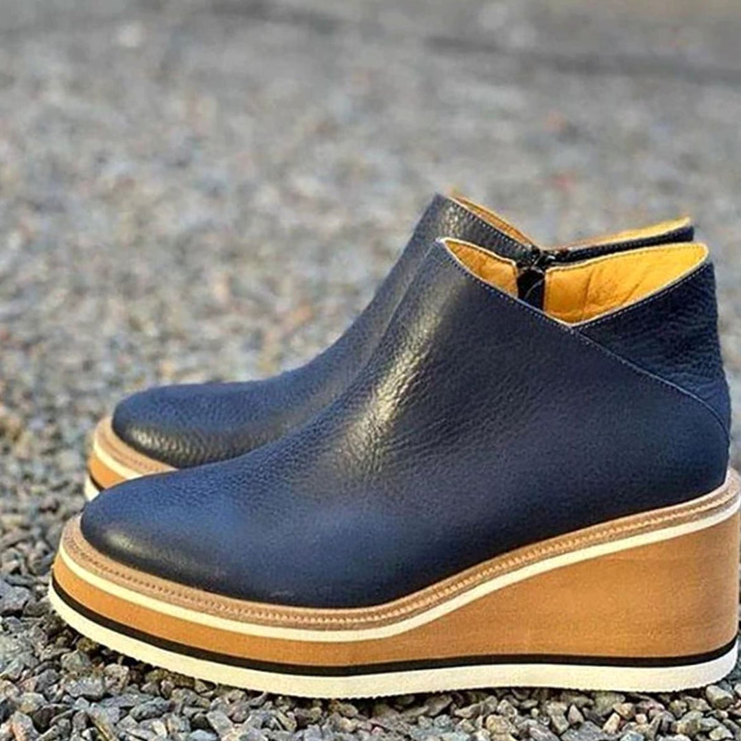 Women's Round-Toe Wedge Platform Zipper Ankle Boots - Dark Navy