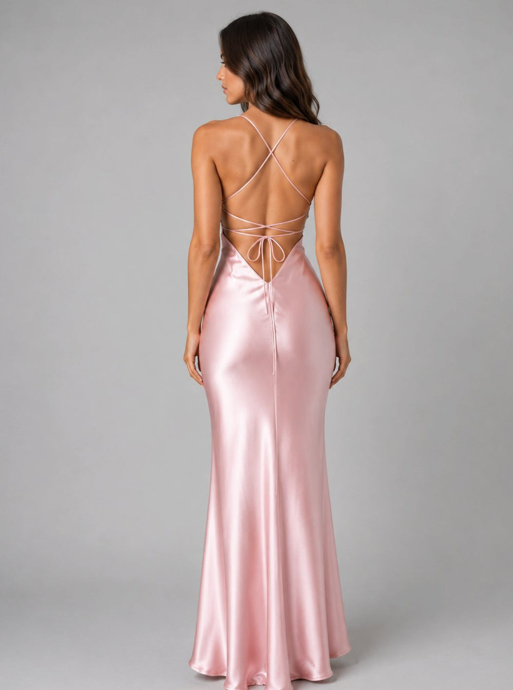 Women's Satin-Feel Bias-Cut Open-Back Maxi Evening Gown