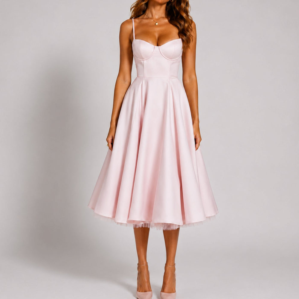 Women's Satin Sweetheart Flared-Skirt Cocktail Dress - Pink