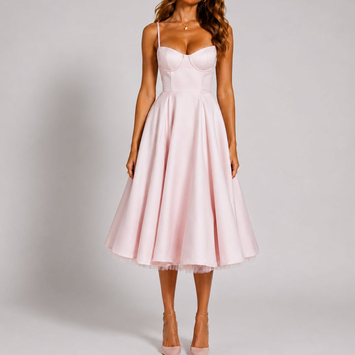 Women's Satin Sweetheart Flared-Skirt Cocktail Dress - Pink
