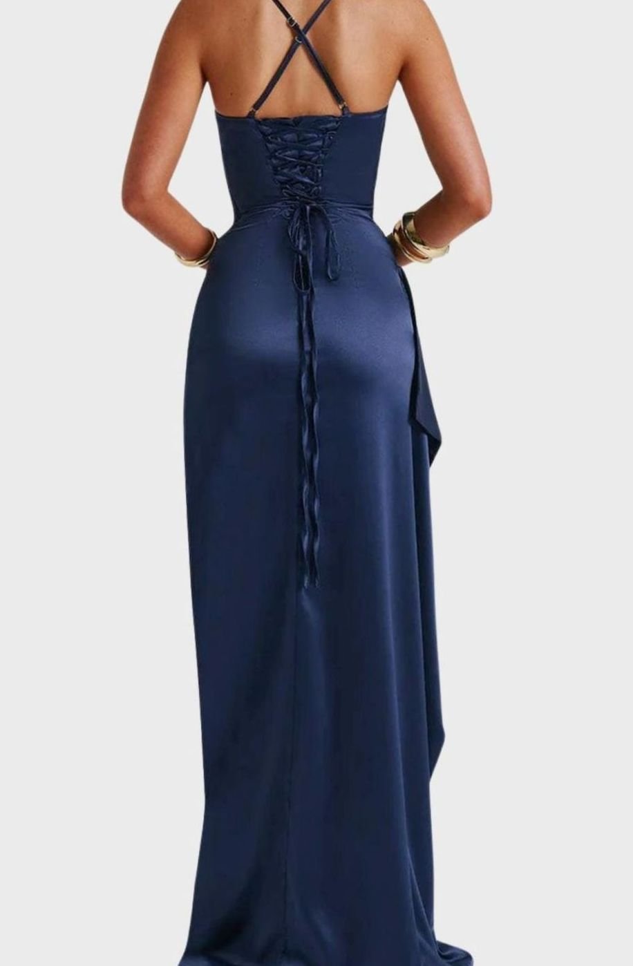 Women's Satin Sweetheart Spaghetti Strap High-Slit Maxi Evening Dress