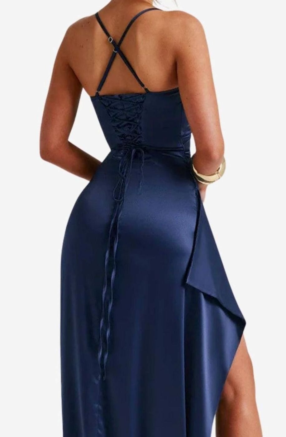 Women's Satin Sweetheart Spaghetti Strap High-Slit Maxi Evening Dress