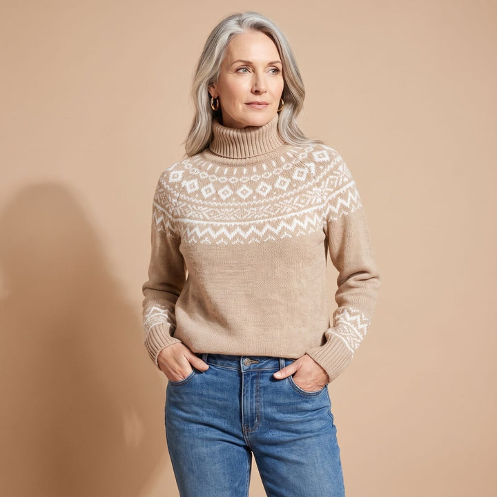 Women's Scandinavian Turtleneck Knit Livia Sweater - Khaki