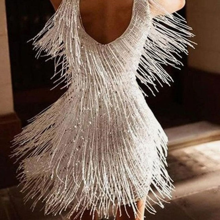 Women's Sequin Fringe V-Neck Black Mini Christmas Party Dress