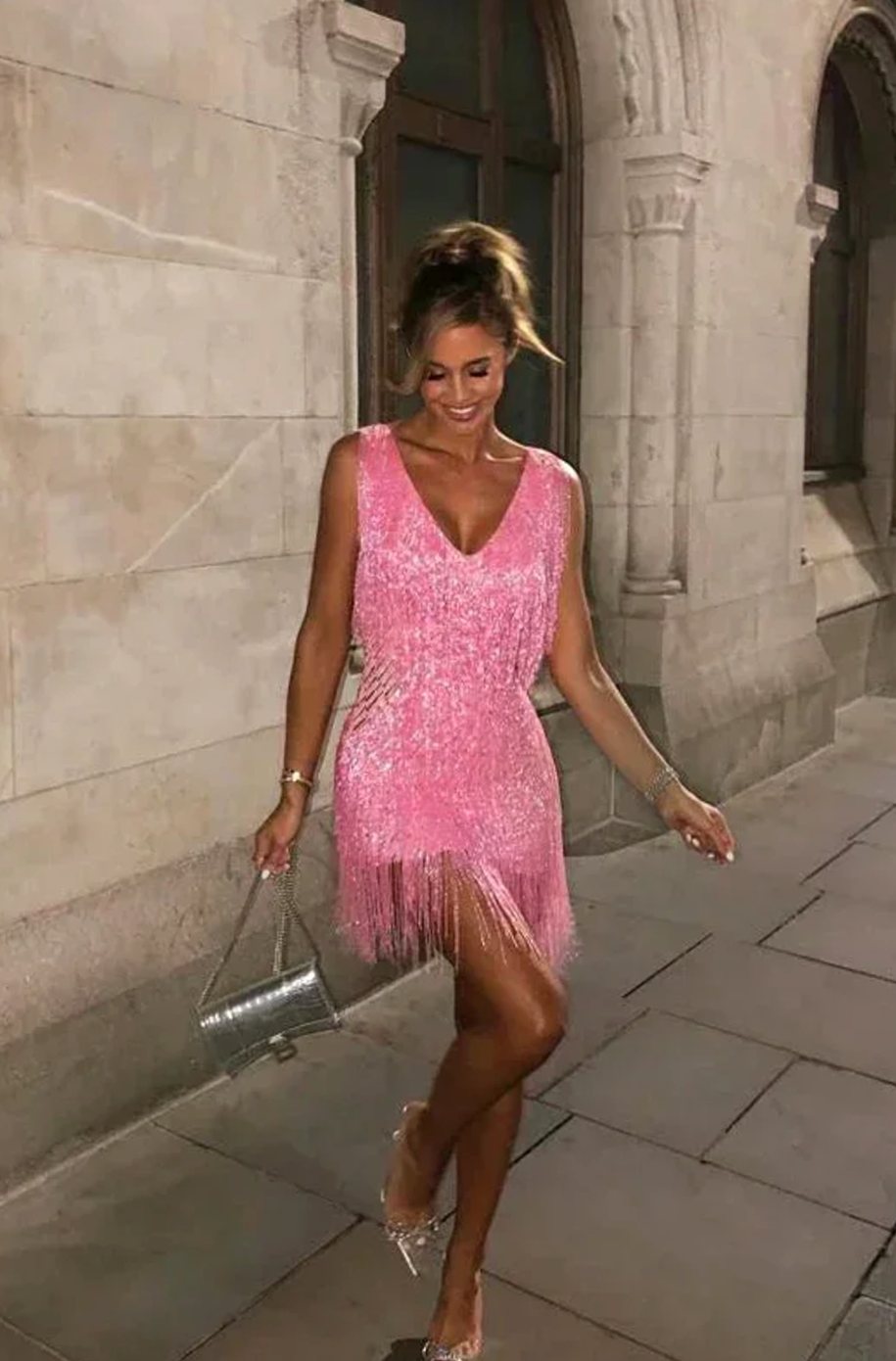 Women's Sequin Fringe V-Neck Sleeveless Christmas Party Mini Dress