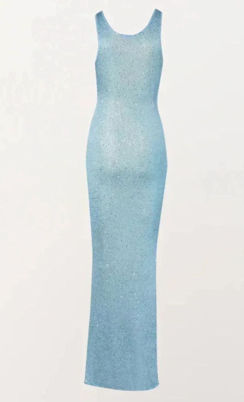 Women's Sequin Maxi Dress Sleeveless Scoop-Neck Body-Con