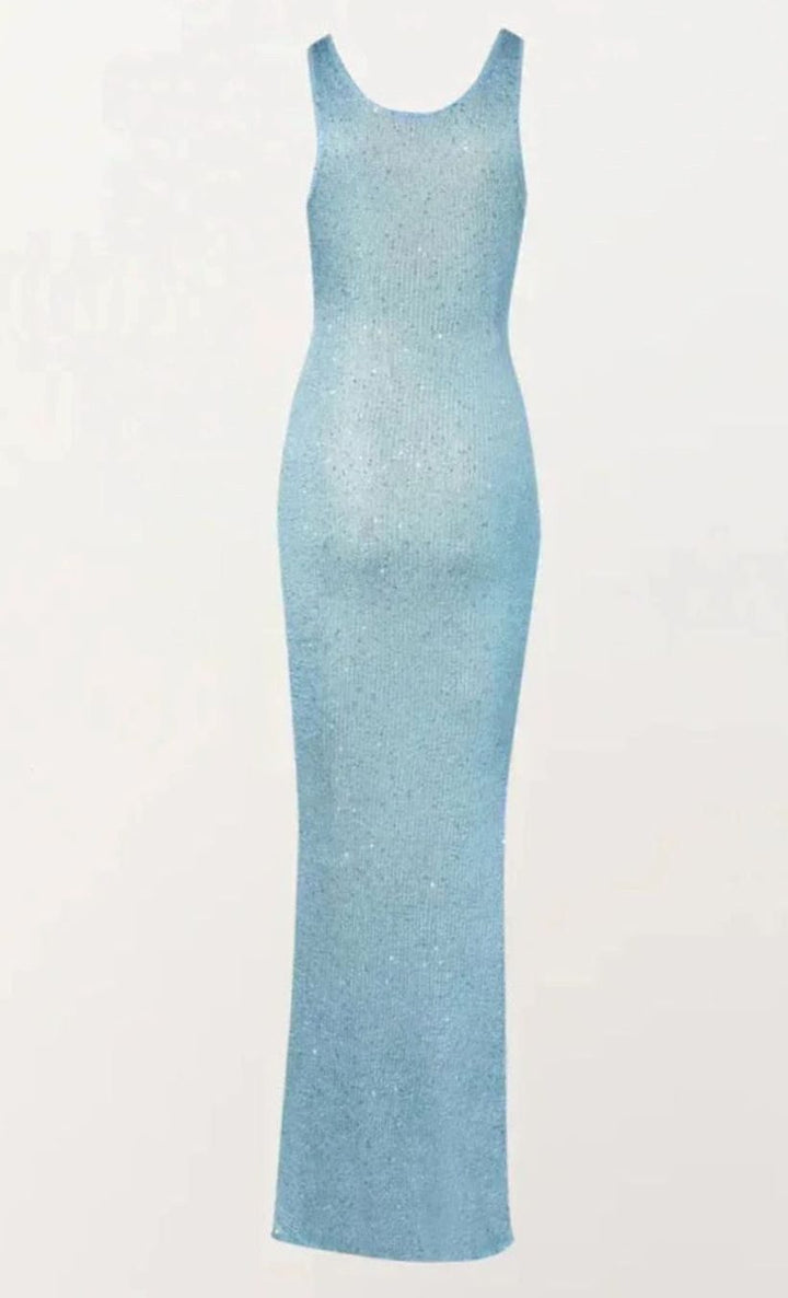 Women's Sequin Maxi Dress Sleeveless Scoop-Neck Body-Con