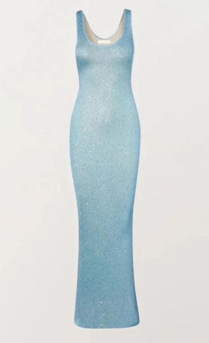 Women's Sequin Maxi Dress Sleeveless Scoop-Neck Body-Con