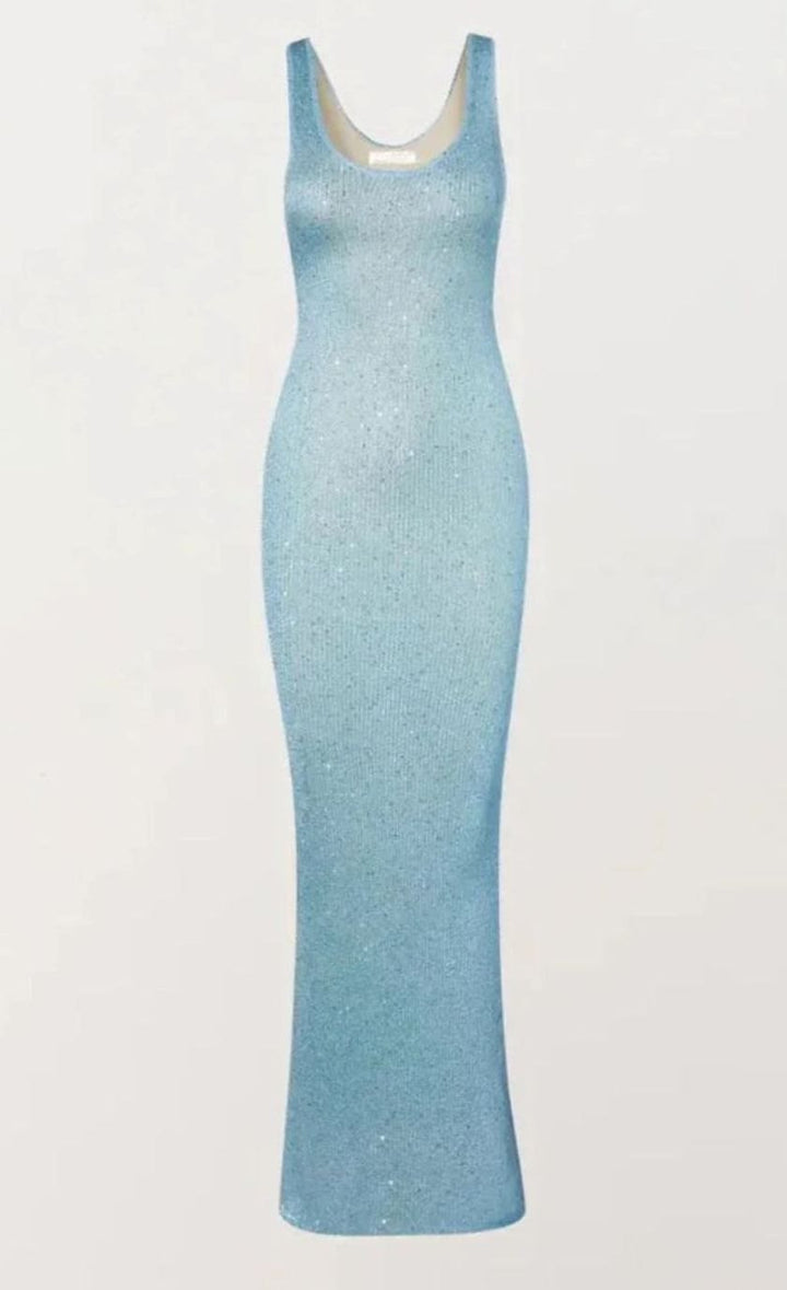 Women's Sequin Maxi Dress Sleeveless Scoop-Neck Body-Con