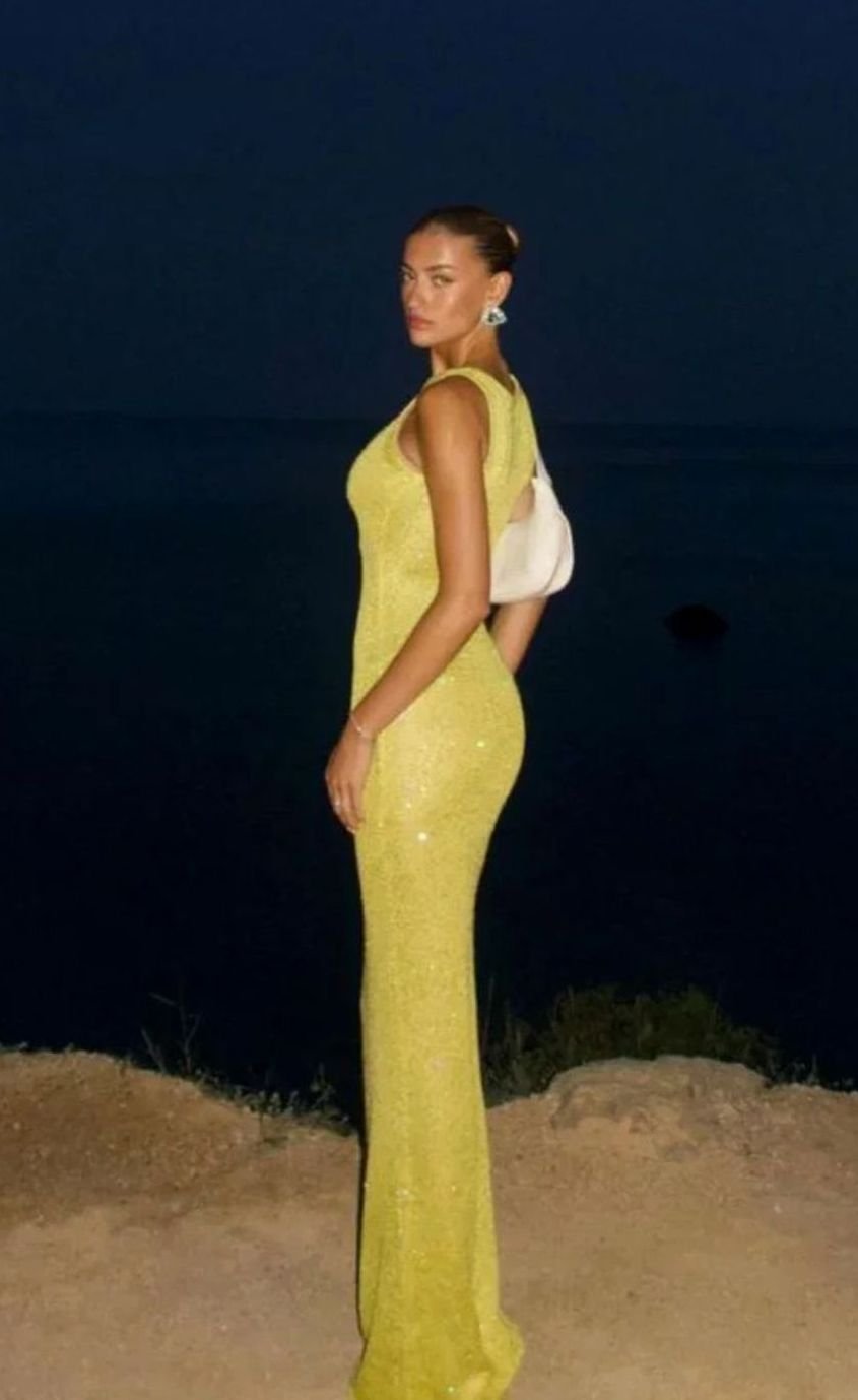 Women's Sequin Maxi Dress Sleeveless Scoop-Neck Body-Con