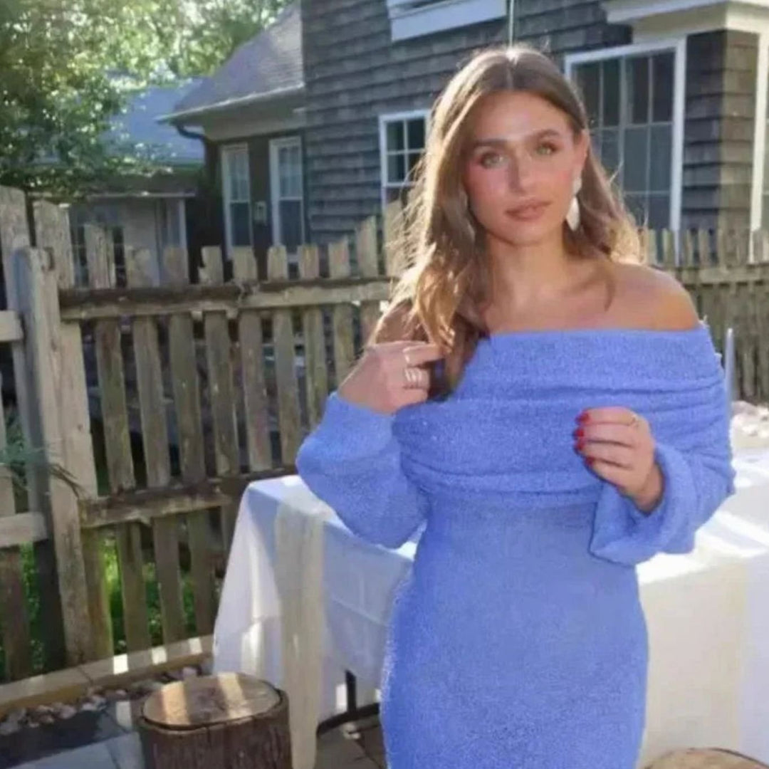 Women's Sequin Off-Shoulder Long Sleeve Bodycon Mini Dress - Blue