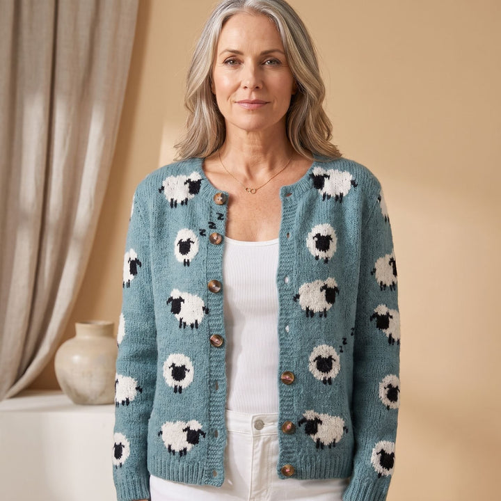 Women's Sheep Print Oversized Open Front Knit Cardigan - Sheep