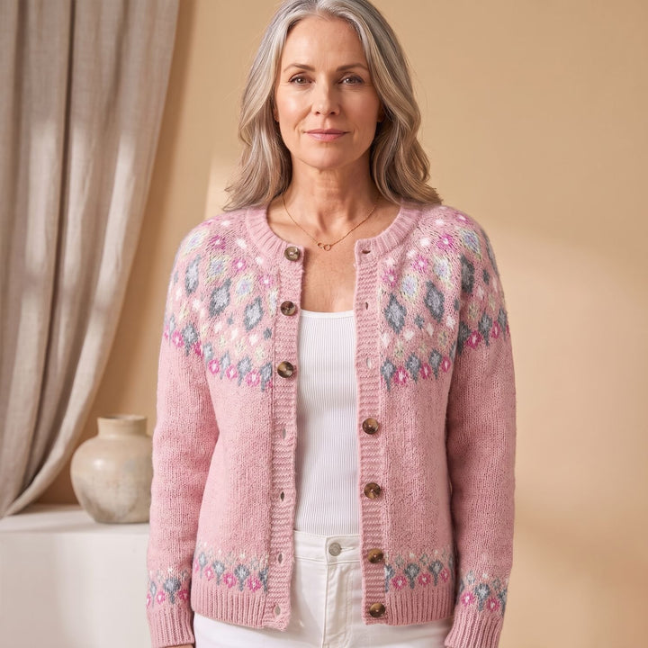 Women's Sheep Print Oversized Open Front Knit Cardigan - Pink