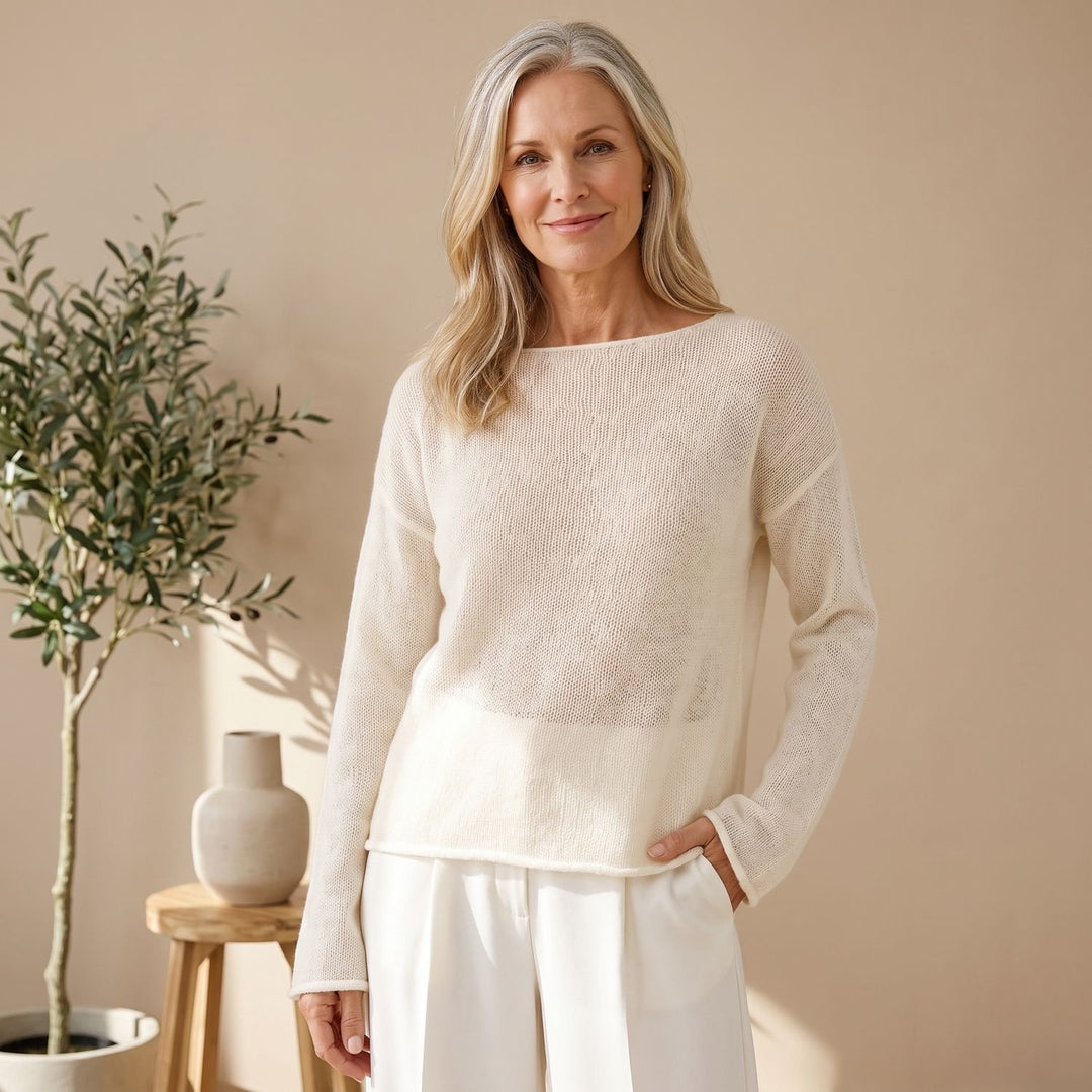 Women's Sheer Textured Knit Boat-Neck Sweater