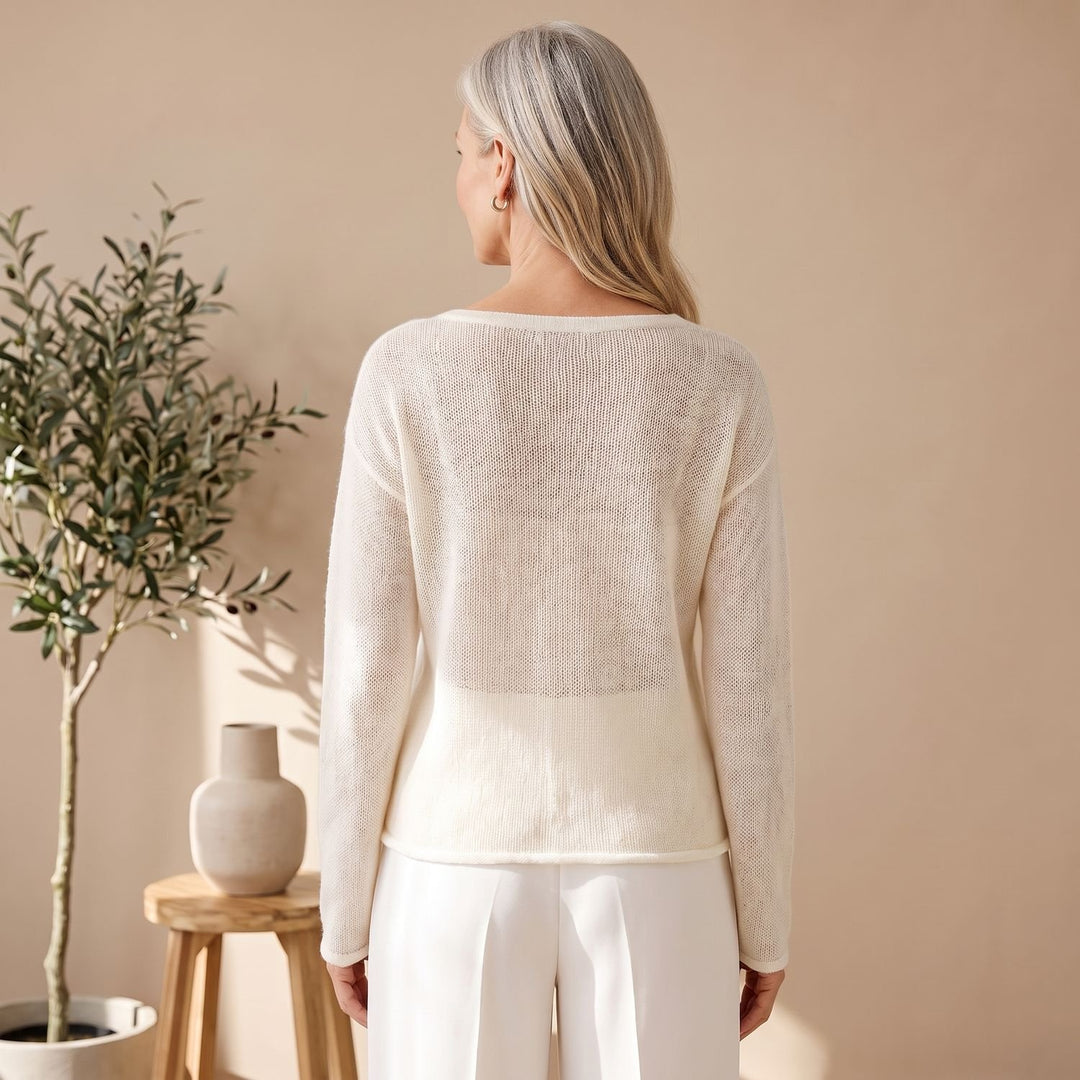 Women's Sheer Textured Knit Boat-Neck Sweater