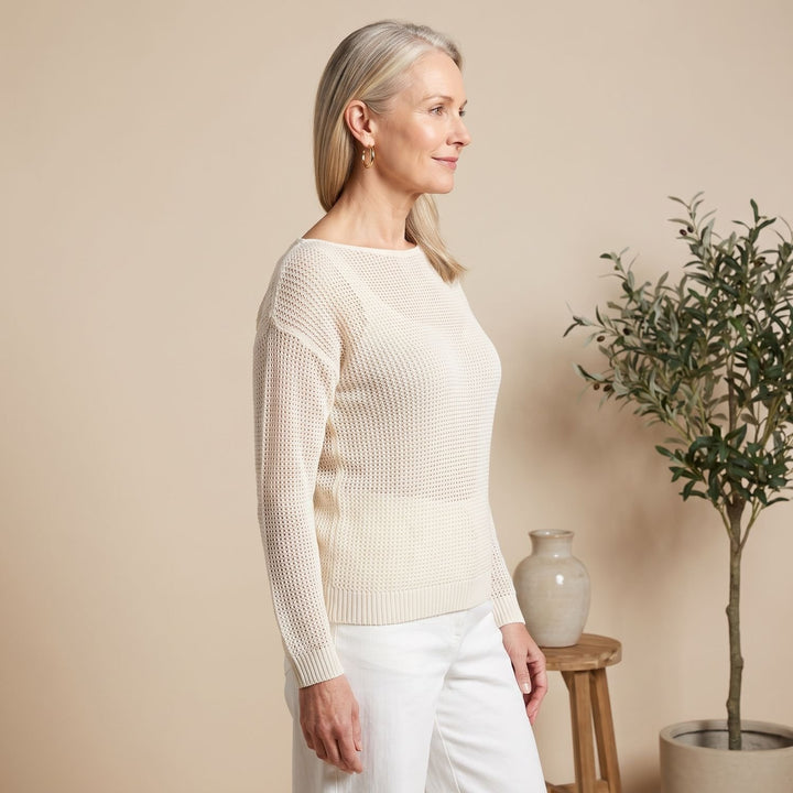 Women's Sheer Textured Knit Boat-Neck Sweater