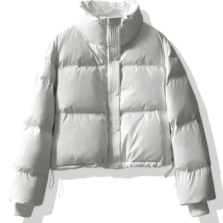 Women's Short Quilted Jacket PU Puffer Winter Coat - White