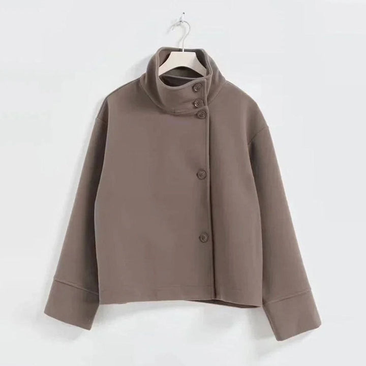 Women's Short Winter Coat High-Collar Button-Front Jacket - Coffee