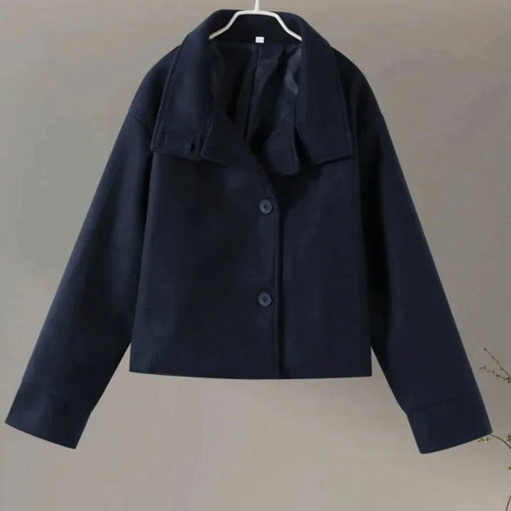 Women's Short Winter Coat High-Collar Button-Front Jacket