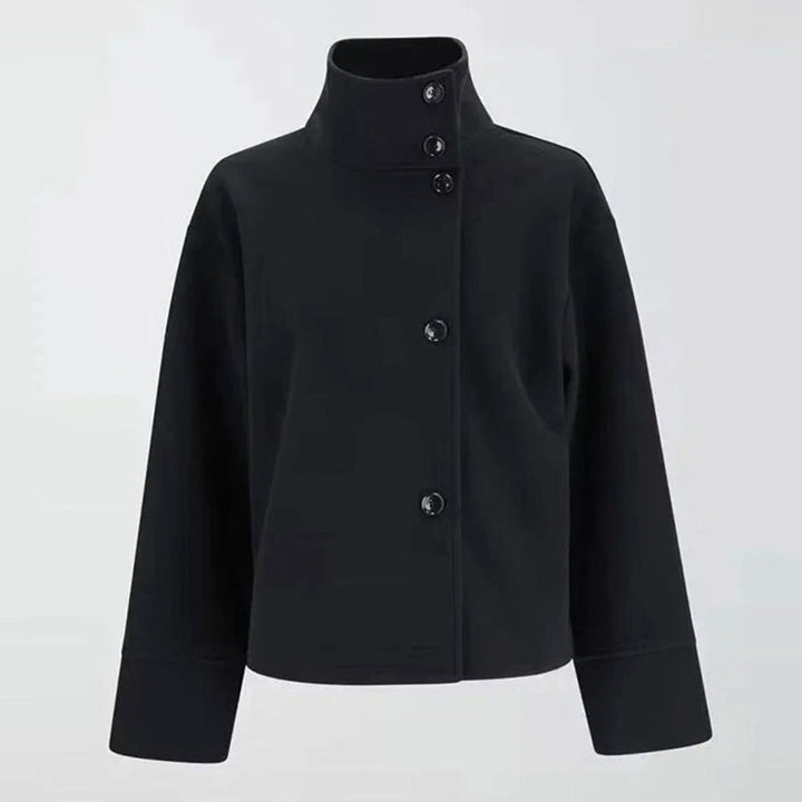 Women's Short Winter Coat High-Collar Button-Front Jacket