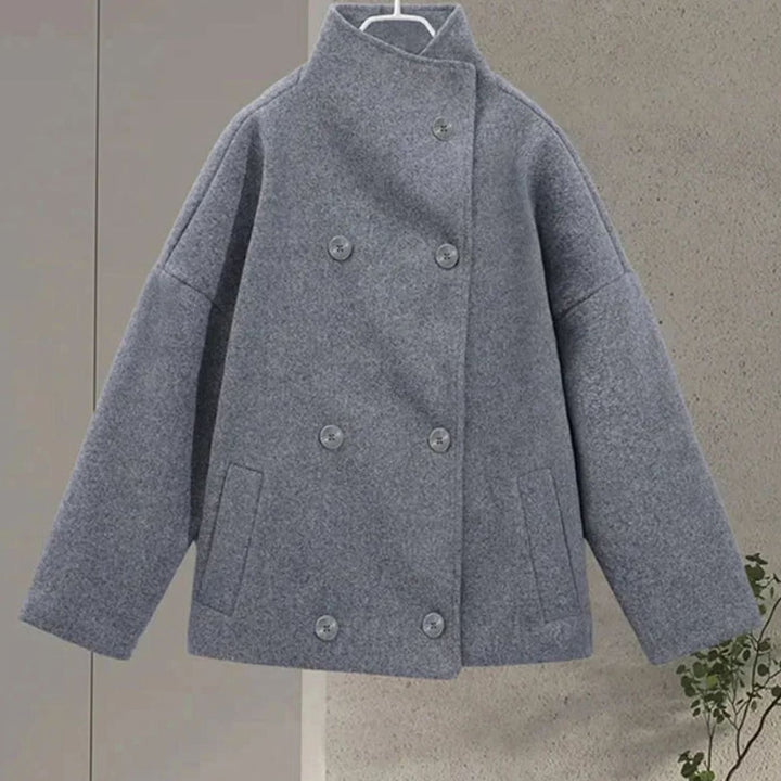 Women's Short Winter Coat High-Collar Button-Front Jacket