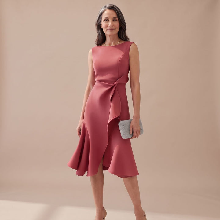 Women's Sleeveless Asymmetric Draped Flared Midi Dress Juliette - Pink