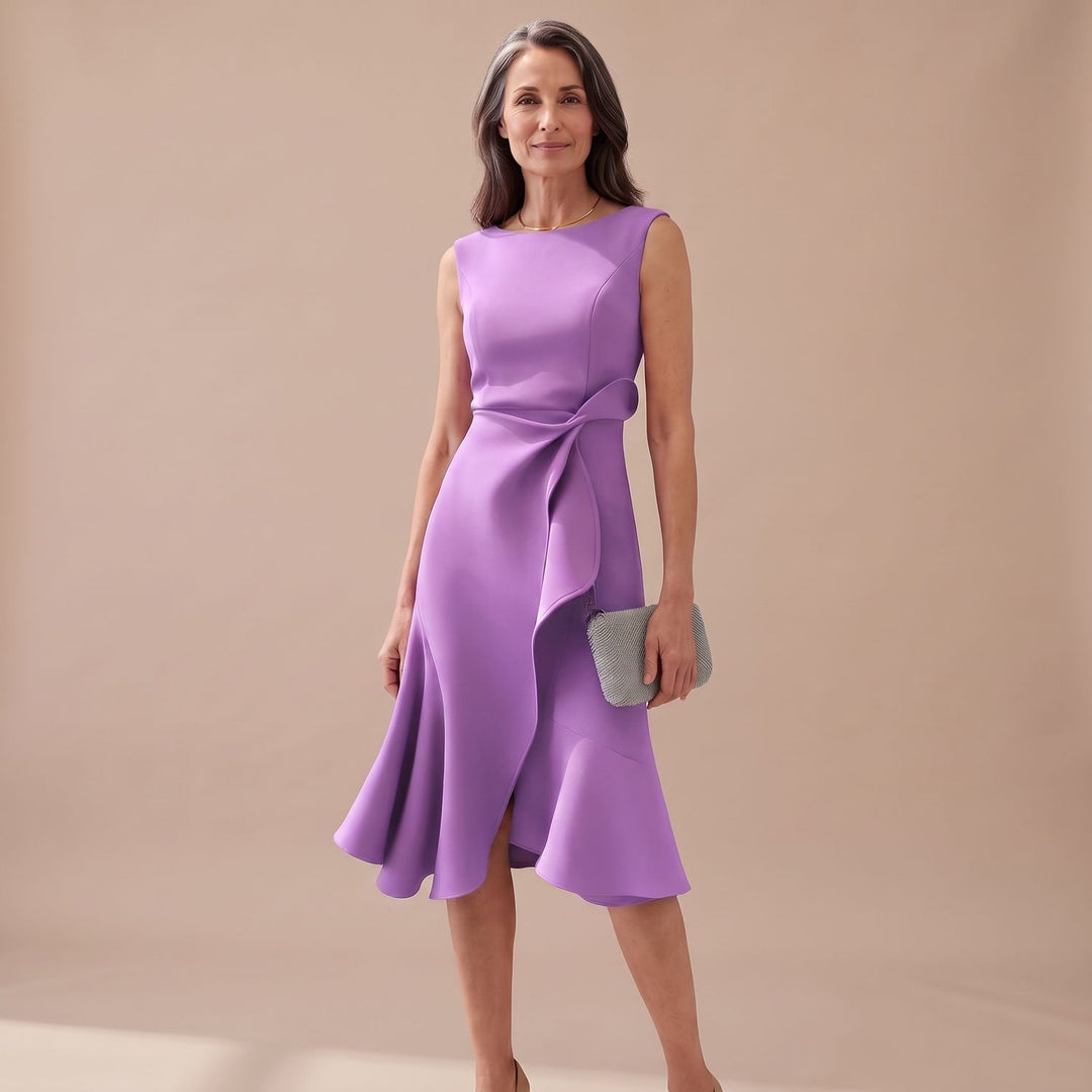 Women's Sleeveless Asymmetric Draped Flared Midi Dress Juliette - Purple