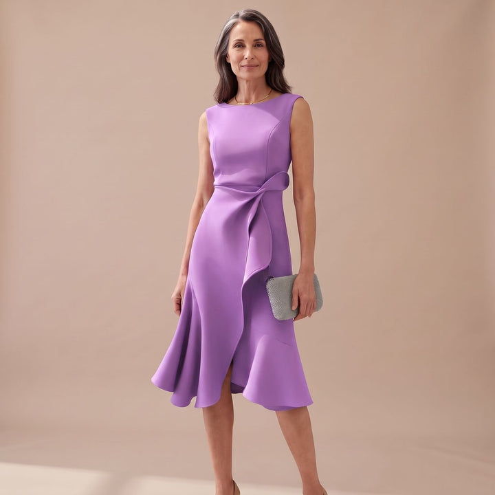 Women's Sleeveless Asymmetric Draped Flared Midi Dress Juliette - Purple