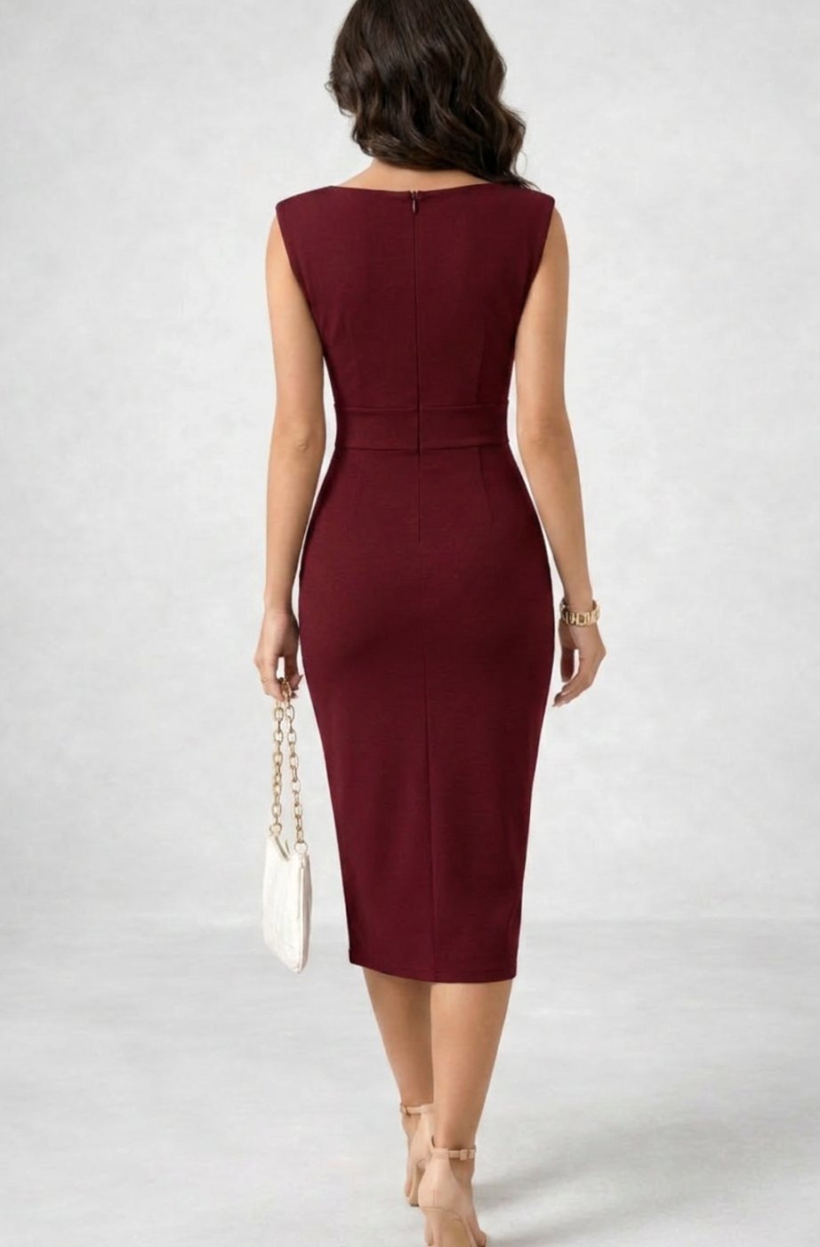 Women's Sleeveless Cowl Neck Pencil Midi Cocktail Dress