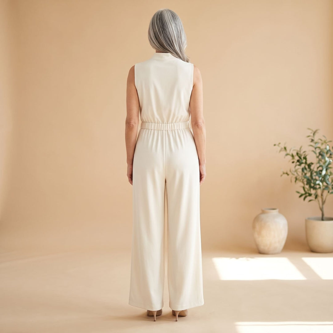 Women's Sleeveless Mock-Neck Wide-Leg Jumpsuit