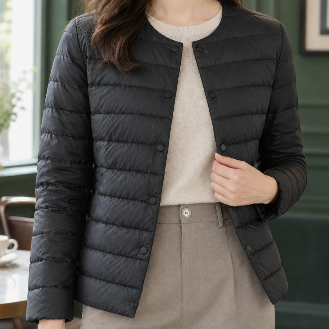 Women's Slim-Fit Collarless Quilted Puffer Jacket