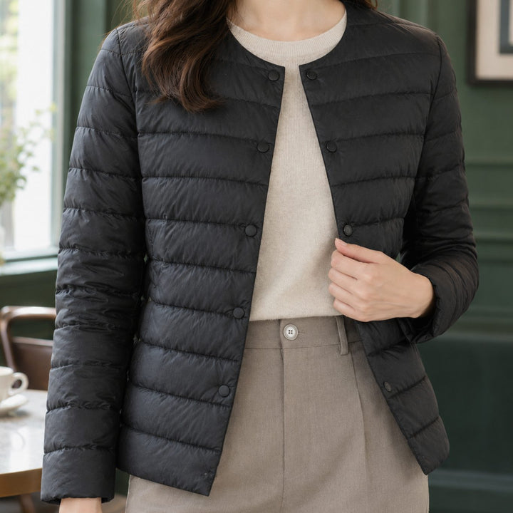 Women's Slim-Fit Collarless Quilted Puffer Jacket