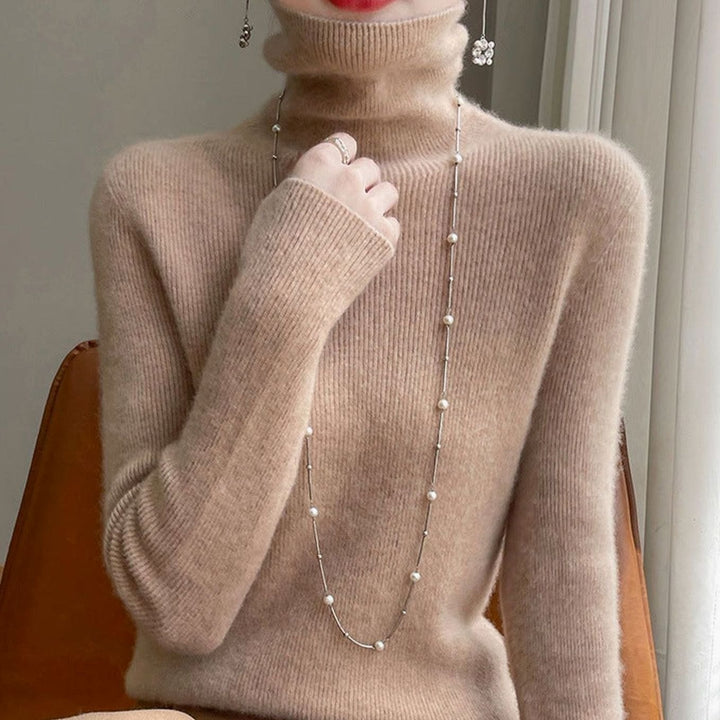 Women's Slim-Fit Ribbed Turtleneck Sweater - Beige Taupe