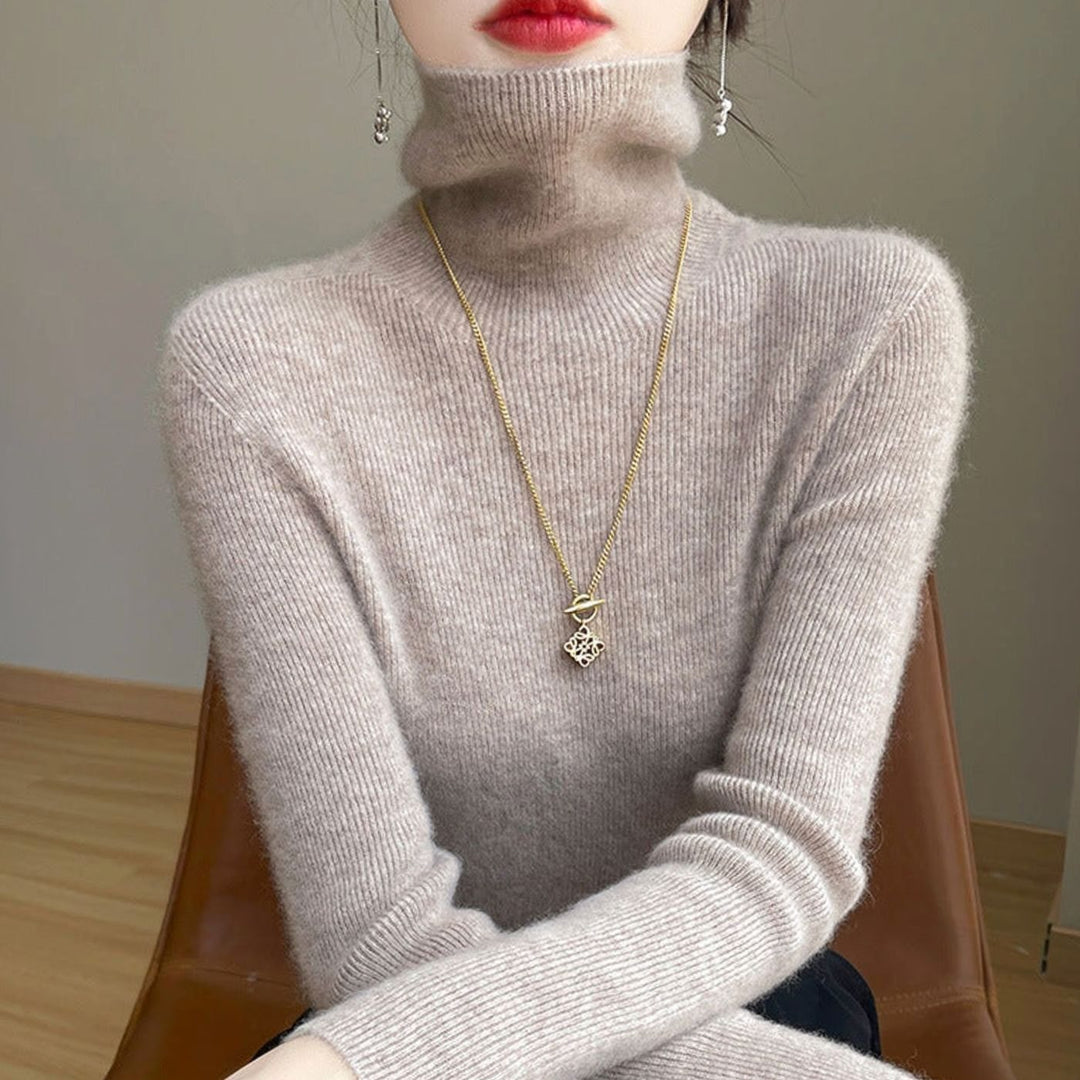 Women's Slim-Fit Ribbed Turtleneck Sweater - Light Oat Beige