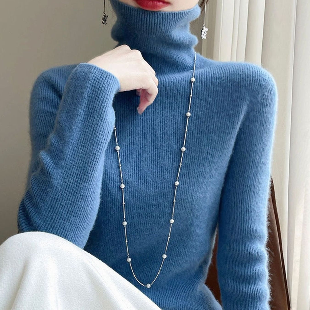 Women's Slim-Fit Ribbed Turtleneck Sweater - Mist Blue