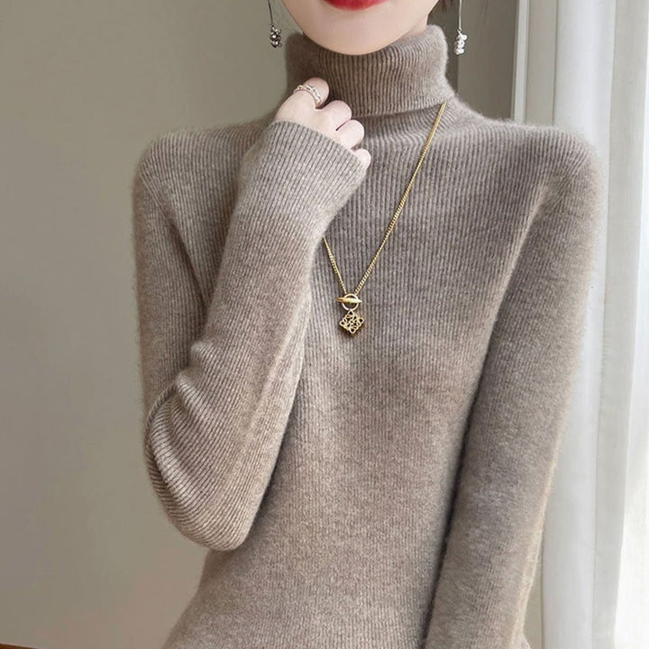 Women's Slim-Fit Ribbed Turtleneck Sweater - Suede Camel