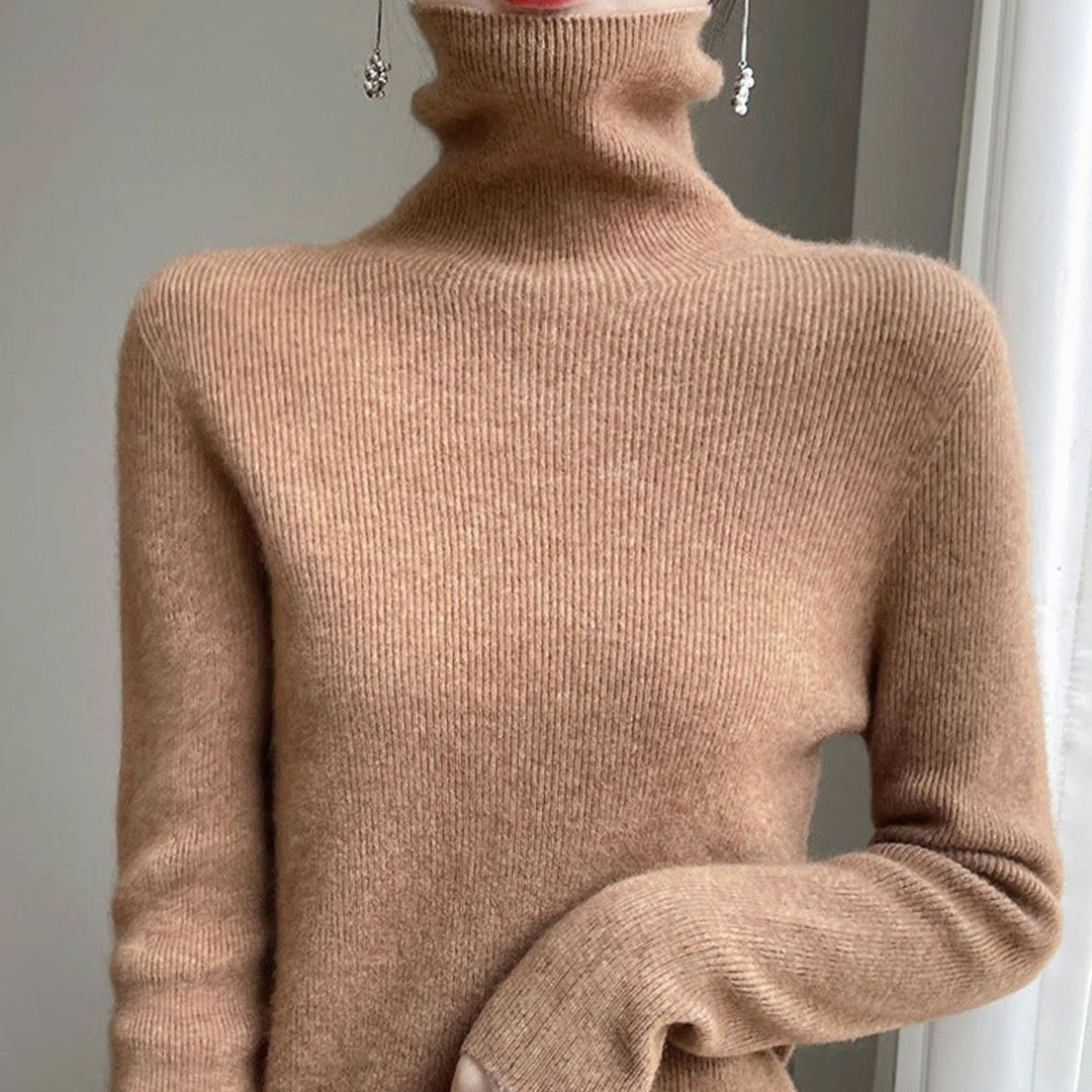 Women's Slim-Fit Ribbed Turtleneck Sweater - Gold Sand Camel