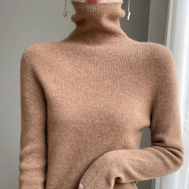 Women's Slim-Fit Ribbed Turtleneck Sweater - Gold Sand Camel