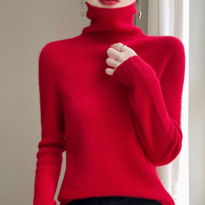 Women's Slim-Fit Ribbed Turtleneck Sweater - Cherry Red