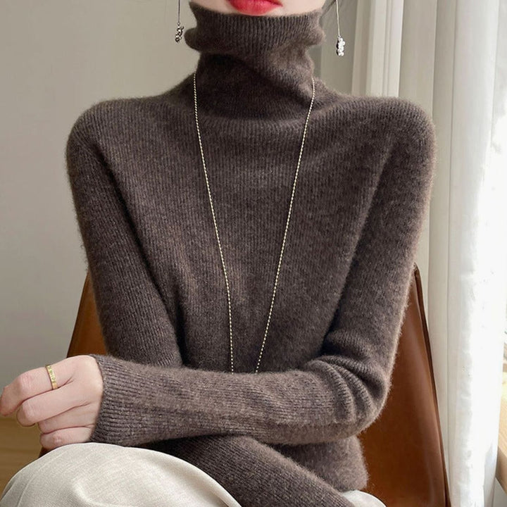 Women's Slim-Fit Ribbed Turtleneck Sweater - Silk Fog Brown