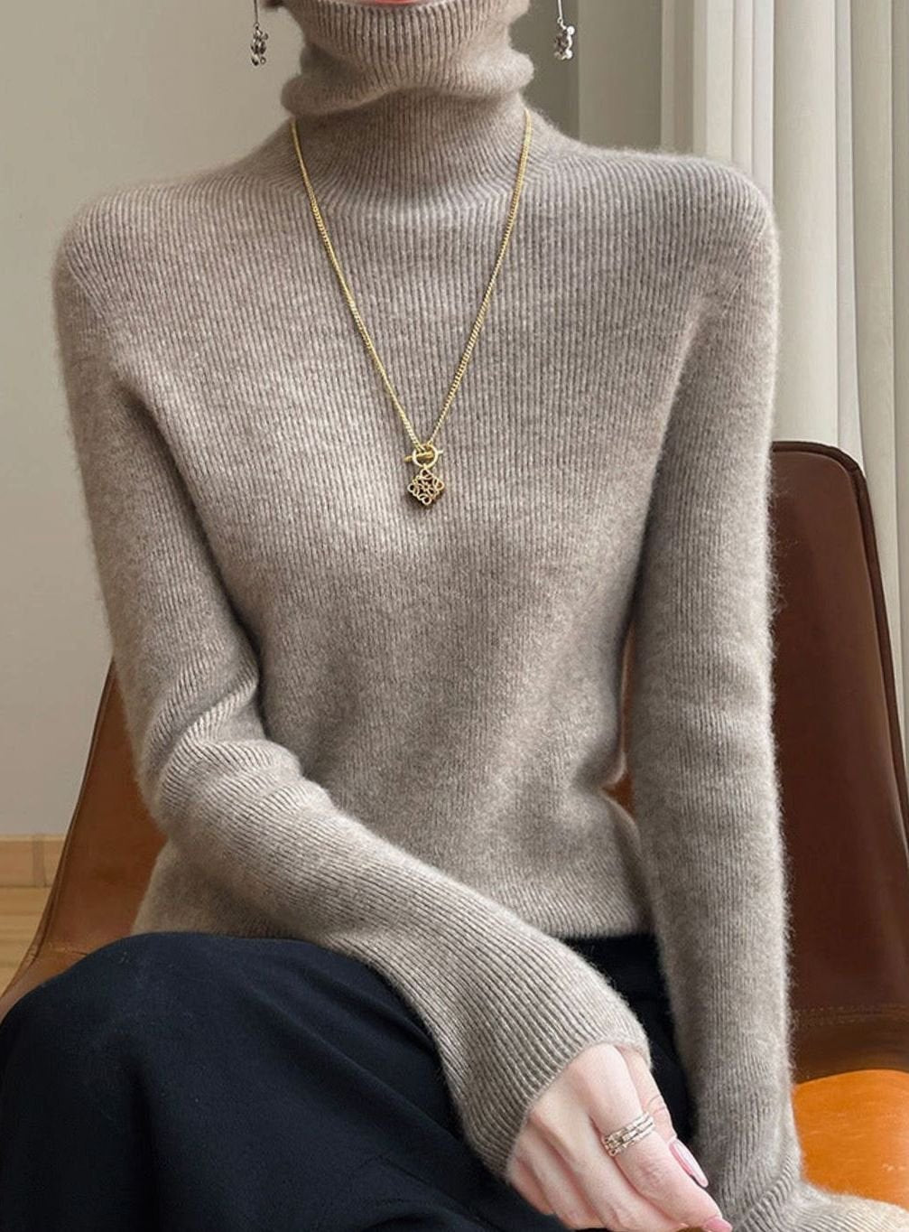 Women's Slim-Fit Ribbed Turtleneck Sweater
