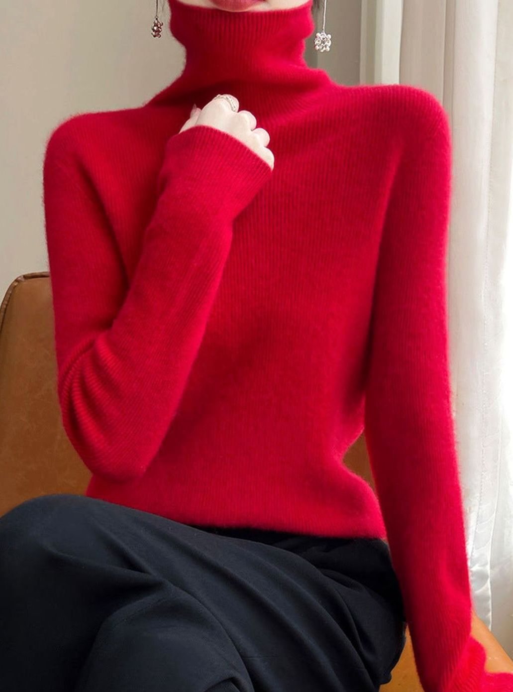 Women's Slim-Fit Ribbed Turtleneck Sweater