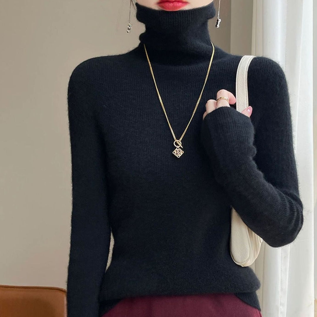 Women's Slim-Fit Ribbed Turtleneck Sweater - Classic Black