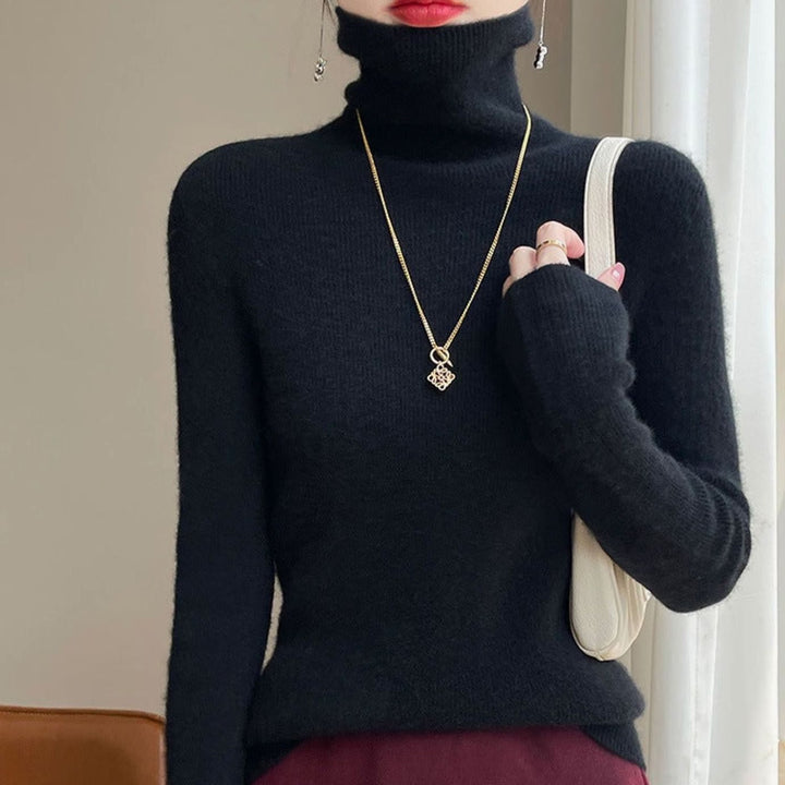 Women's Slim-Fit Ribbed Turtleneck Sweater - Classic Black